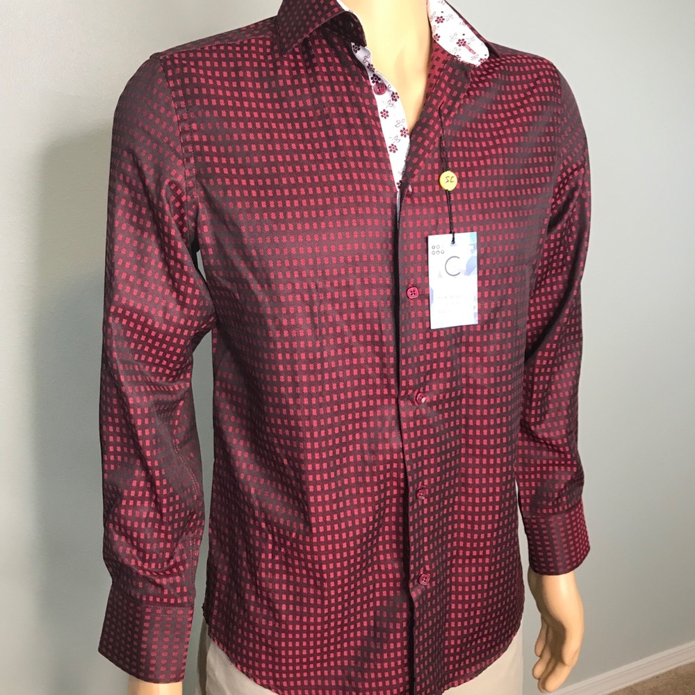 Burgundy Checkered Shirt with Floral detailing